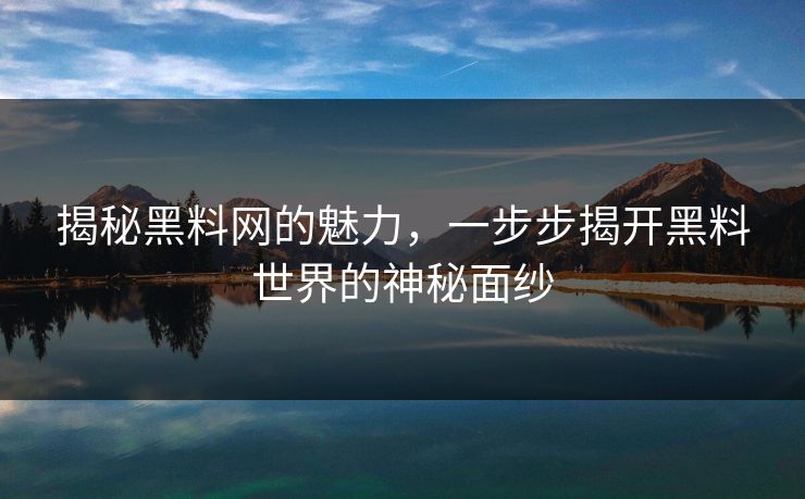 揭秘黑料网的魅力，一步步揭开黑料世界的神秘面纱